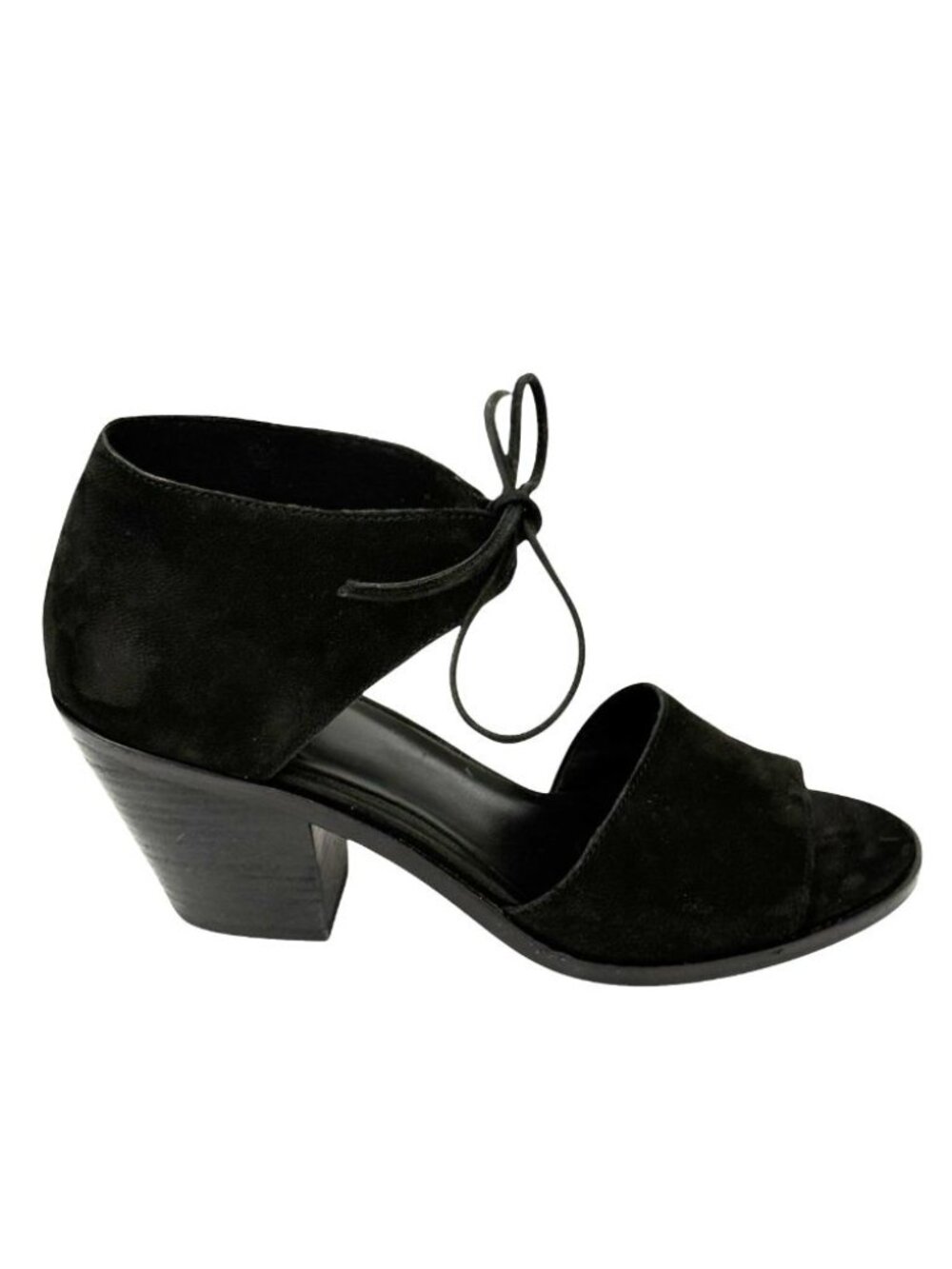 Eileen Fisher System Ann Tie-Front Heeled Sandals Black Nubuck Women's Size 7.5